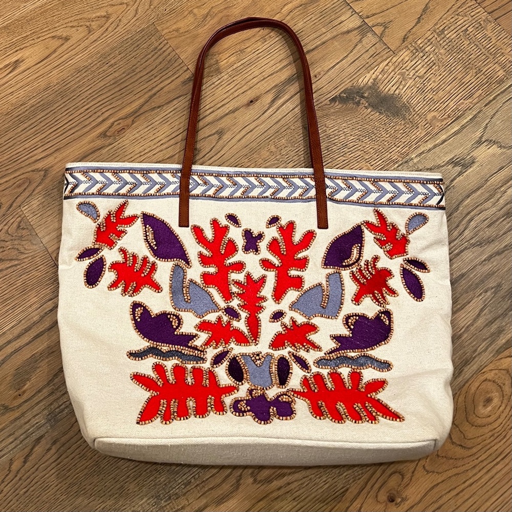 EUC [Steve Madden] Boho Beach Bag | Red Purple Canvas Beaded Tote | XL STEVEN